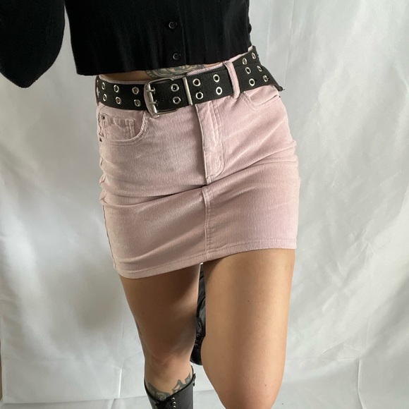Pink Corduroy Mini Skirt - Picture 2 of 6